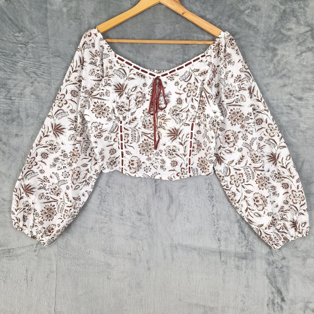 Womens Top Large Ren Fair Floral Corset Milkmaid Babydoll Coquette Crop Cottage